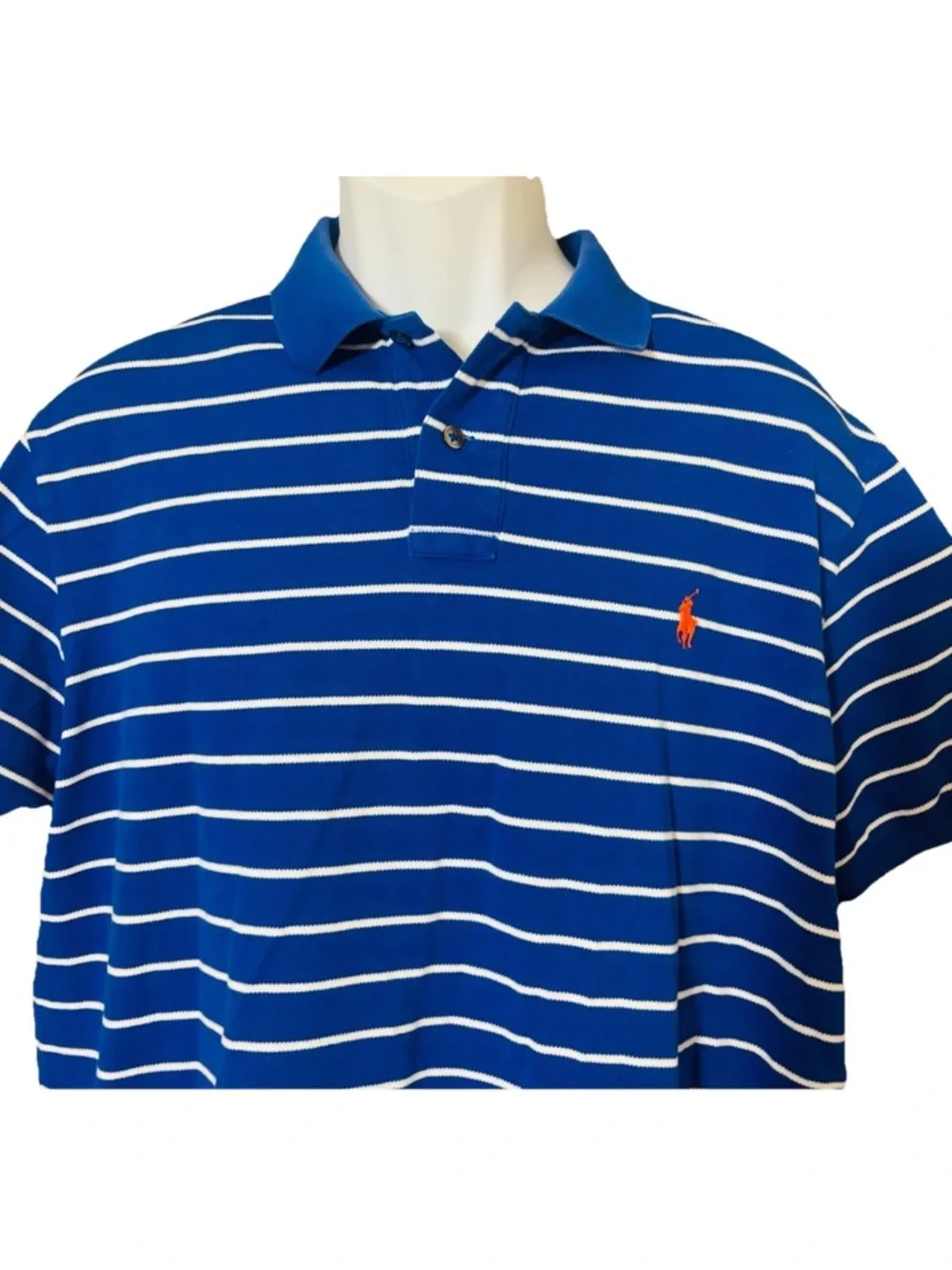 Polo Ralph Lauren Men's XL Custom Fit Stretch Mesh Polo Shirt Striped Blue White